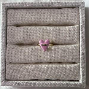 Mejuri - size 6 - Heart Enamel Ring, Gold Vermeil, Pink Enamel, Tsavorite